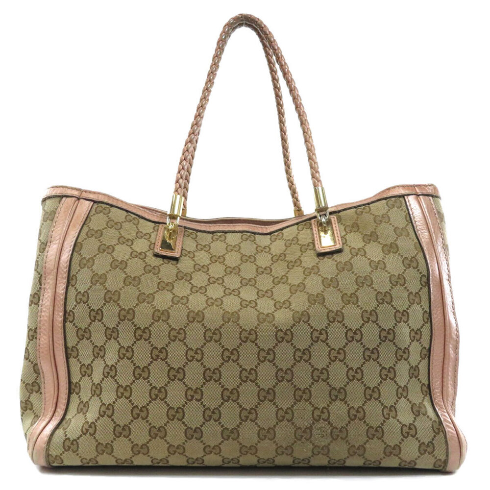 Gucci canvas signature braided leather tote Bella GG monogram - Picture 1 of 11